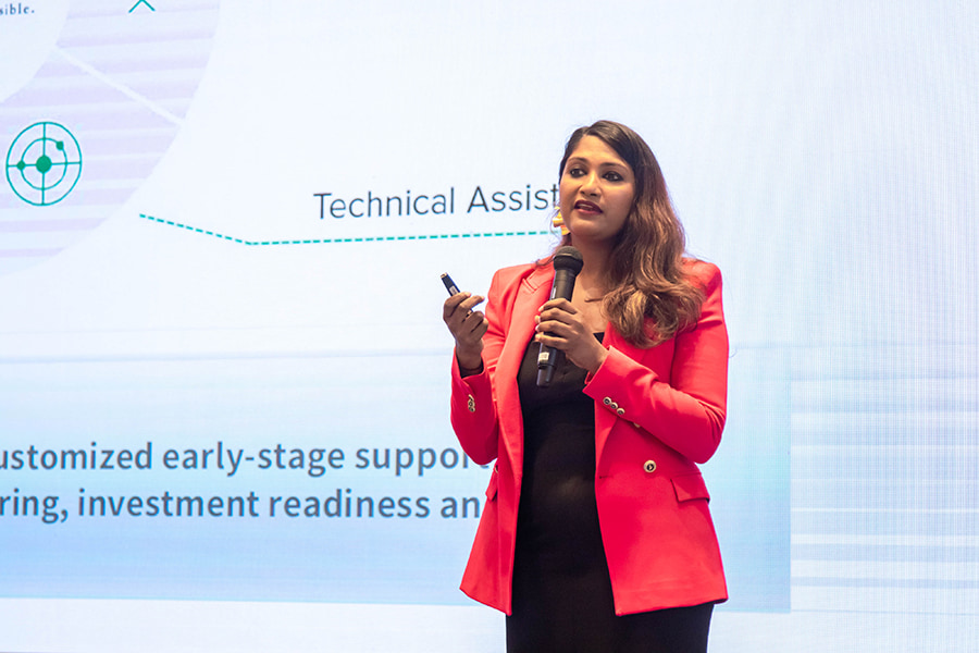 Priya Thachadi, Co-Founder and CEO of Villgro Philippines, speaking at CAMESCO 2023