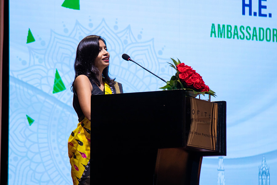 Dr. Devyani Khobragade, Ambassador of India to Cambodia, speaks at the IBCC launch.